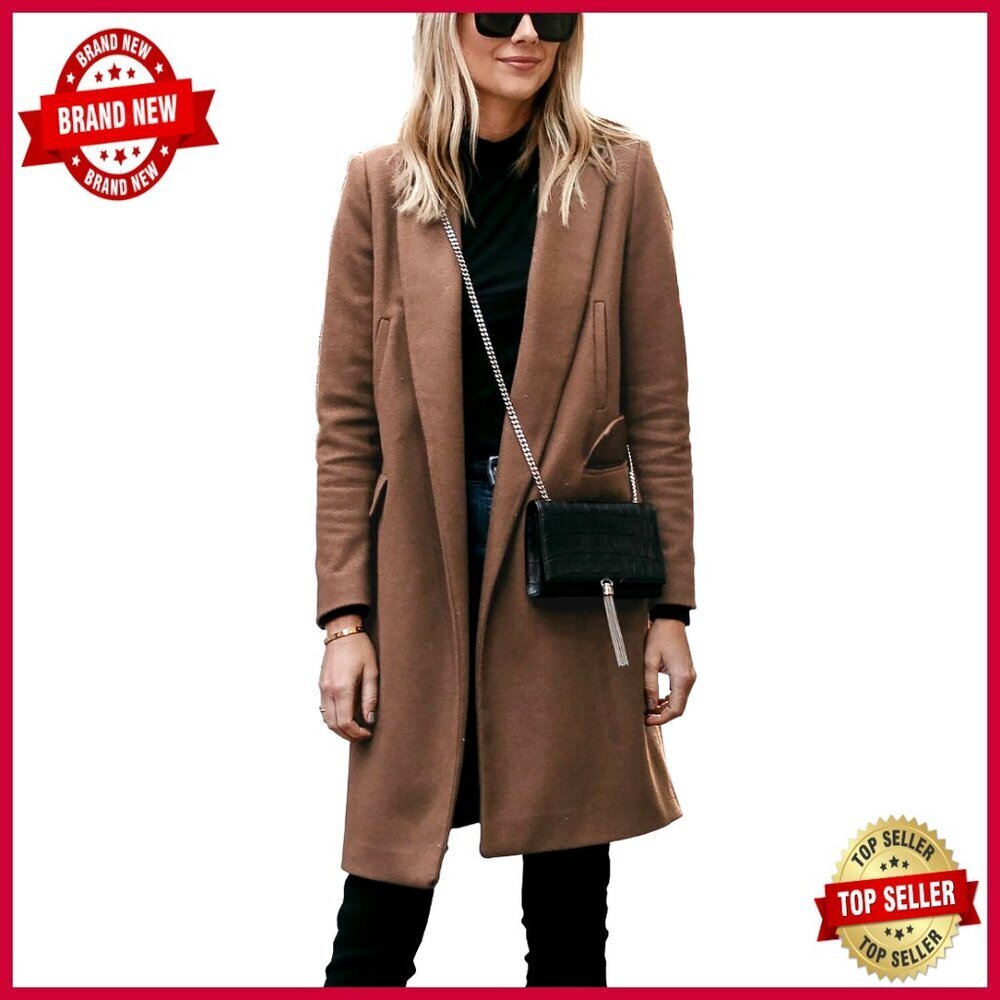Wool Trench Coat Blazer Jacket Women's Classic Fit Long Sleeve